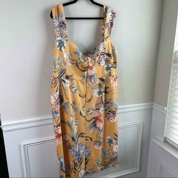 ASOS off the shoulder yellow floral body con midi dress size 24 wedding guest - Picture 3 of 6